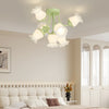 Modern 7 Light White Floral Glass Petal Ceiling Fixture with 3 Color Step Dimming