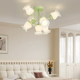 Modern 7 Light White Floral Glass Petal Ceiling Fixture with 3 Color Step Dimming
