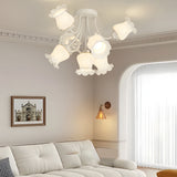 Modern 7 Light White Floral Glass Petal Ceiling Fixture with 3 Color Step Dimming