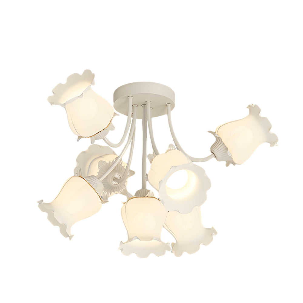Modern 7 Light White Floral Glass Petal Ceiling Fixture with 3 Color Step Dimming