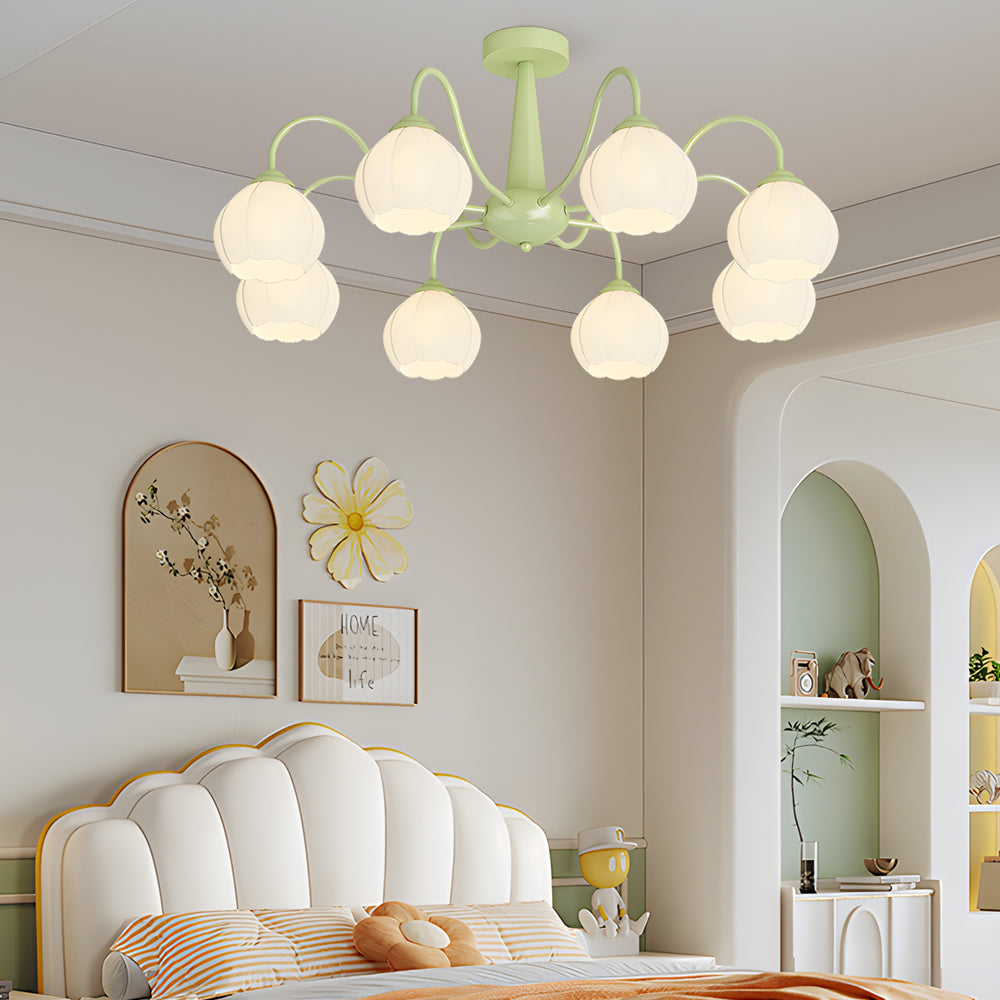 Modern 8 Light Bell Orchid Flower Glass Ceiling Fixture with Three Step Dimming