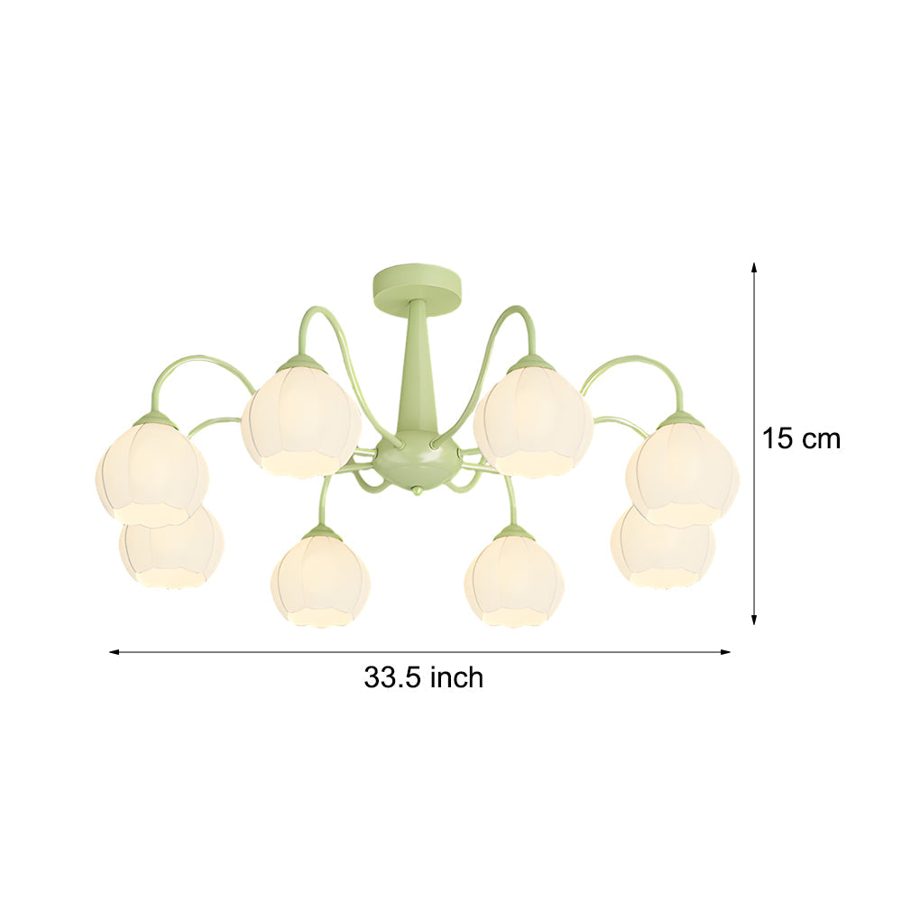 Modern 8 Light Bell Orchid Flower Glass Ceiling Fixture with Three Step Dimming