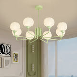 Modern 8 Light Bell Orchid Glass Flower Chandelier with Three Step Dimming and Green Finish