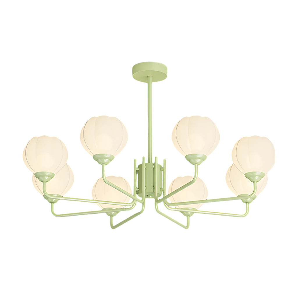 Modern 8 Light Bell Orchid Glass Flower Chandelier with Three Step Dimming and Green Finish