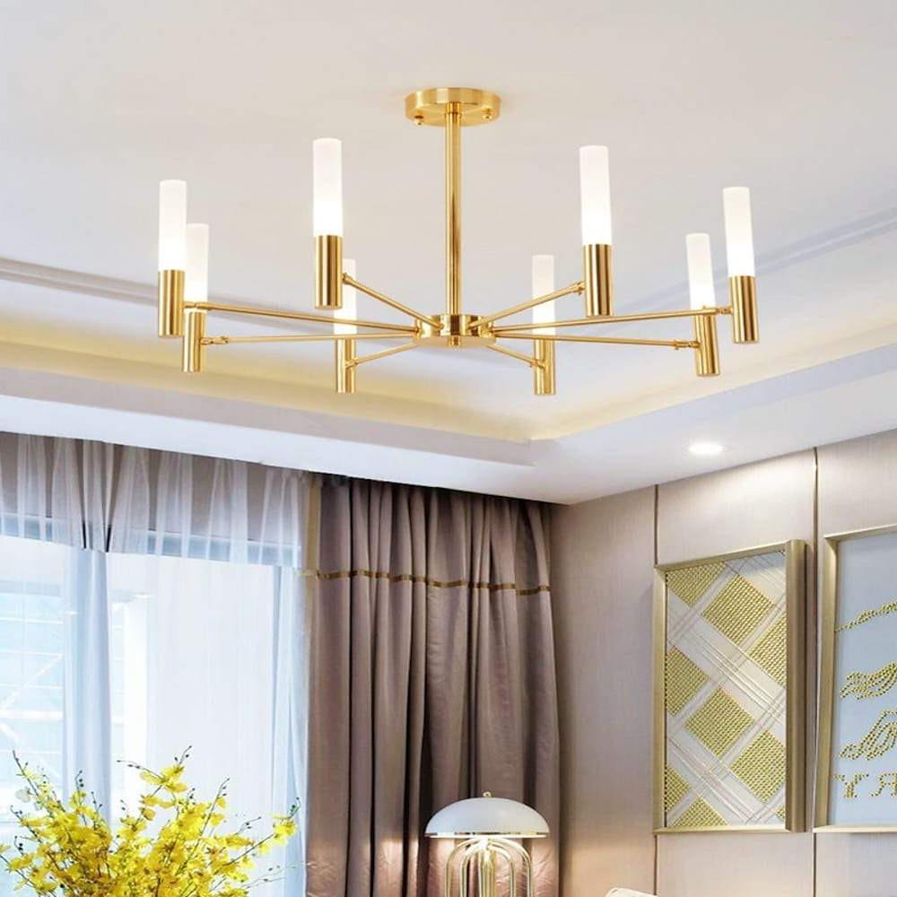 Modern 8 Light LED Candlestick Chandelier Electroplated Gold and Black Ceiling Hanging Light Fixture