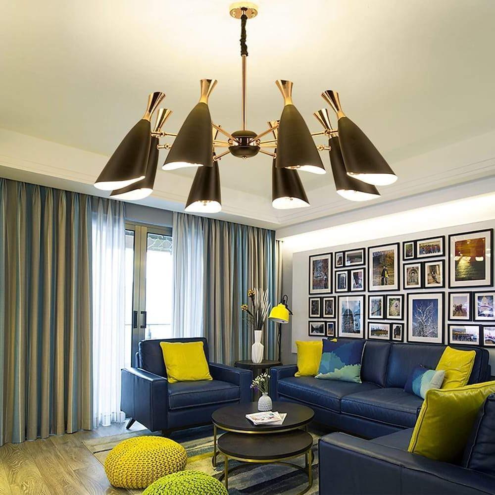 Modern 8 Light Nordic LED Chandelier Electroplated Metal Ceiling Fixture for Dining Room