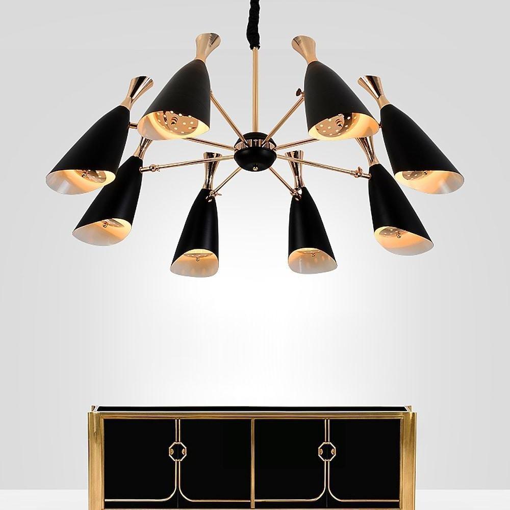 Modern 8 Light Nordic LED Chandelier Electroplated Metal Ceiling Fixture for Dining Room