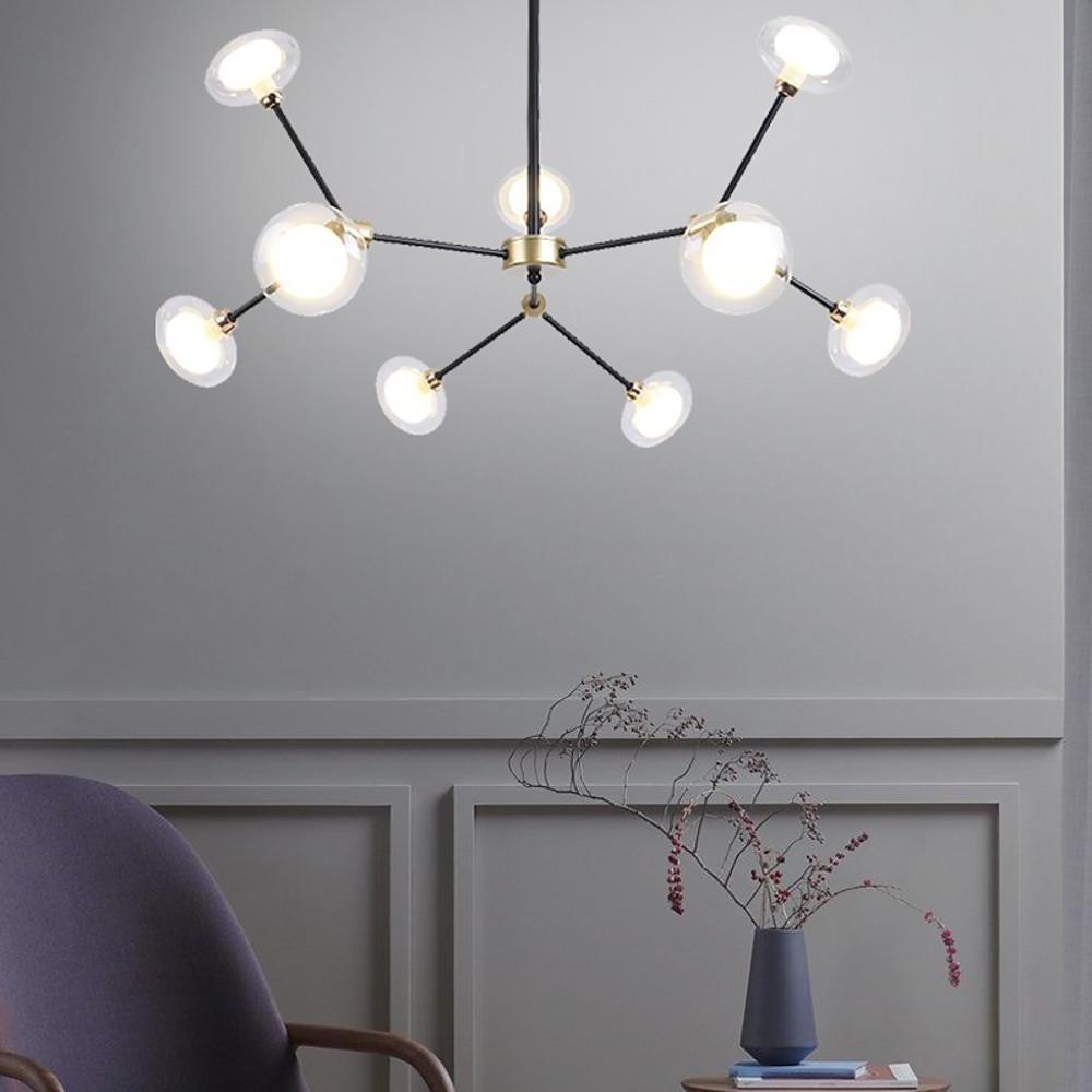 Modern 9 Light Glass Sputnik Chandelier Nordic LED Hanging Ceiling Light Fixture for Living Room and Dining Room