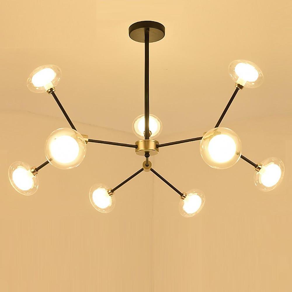 Modern 9 Light Glass Sputnik Chandelier Nordic LED Hanging Ceiling Light Fixture for Living Room and Dining Room