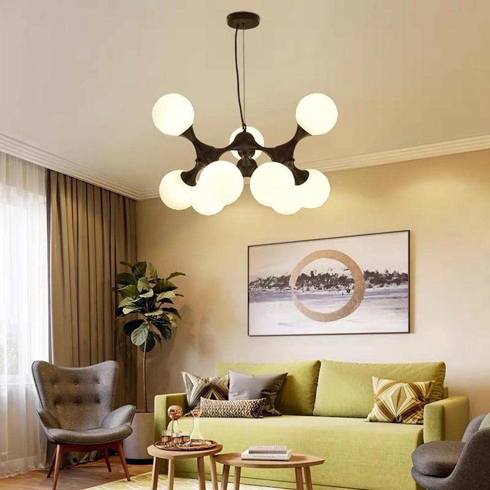 Modern 9 Light Globe Sputnik Bubble Chandelier Glass LED Ceiling Fixture for Dining Room