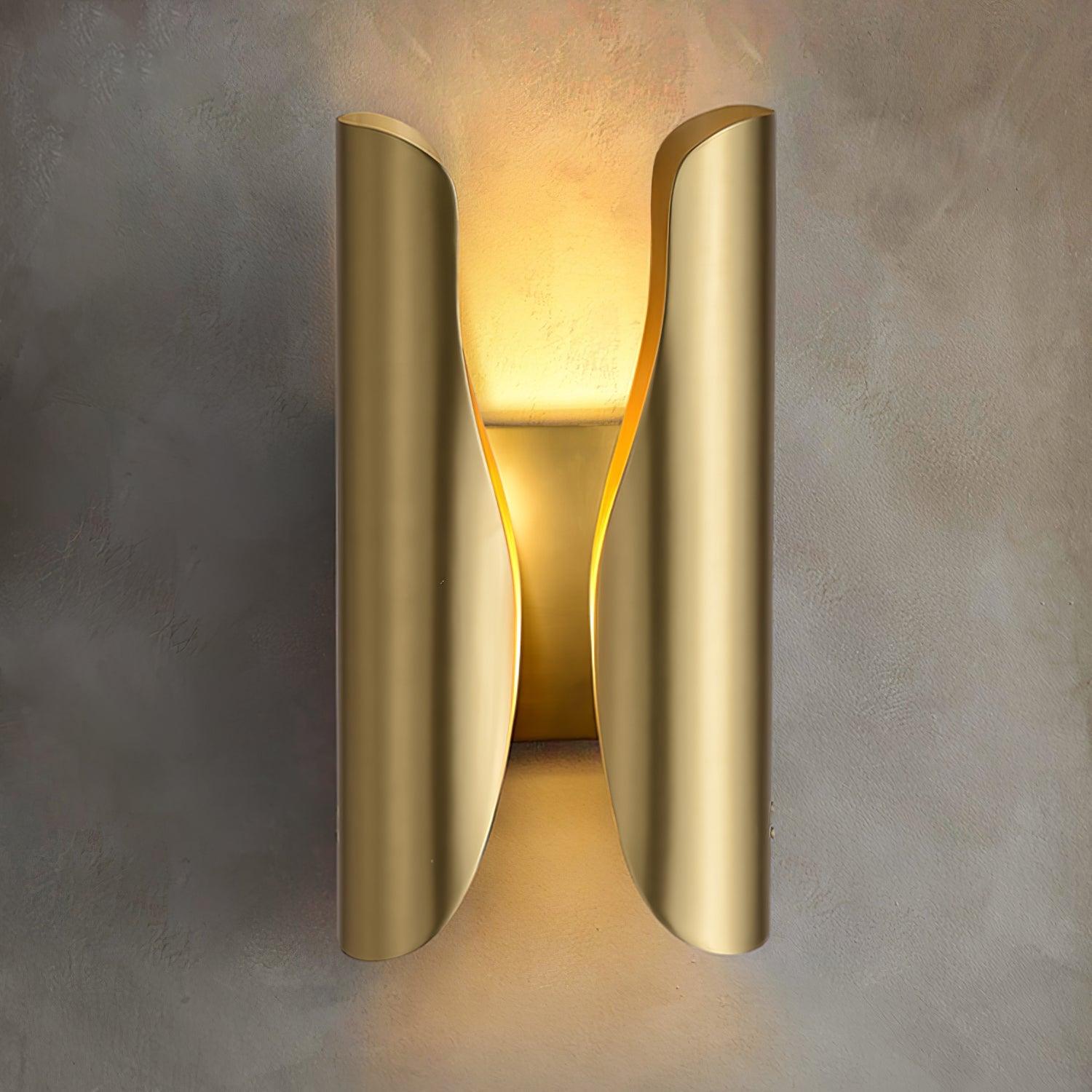 Modern Abstract Coiled Metal Wall Sconce Set of 2 Indoor Brass Lighting Fixture for Bedroom and Living Room