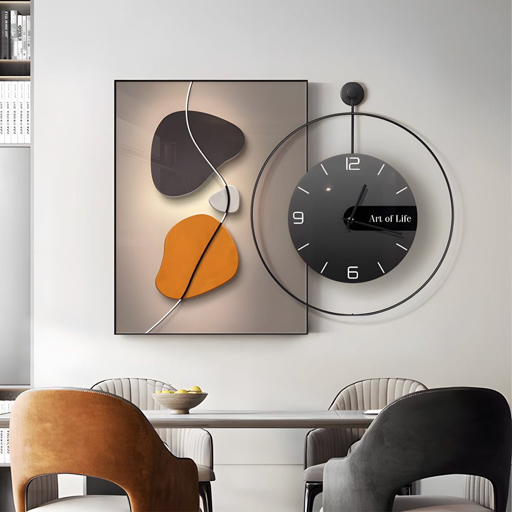 Modern Abstract Geometric Canvas Wall Art Decor Integrated Silent Clock Brushed Aluminum Frame