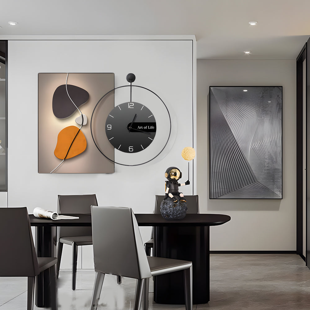 Modern Abstract Geometric Canvas Wall Art Decor Integrated Silent Clock Brushed Aluminum Frame