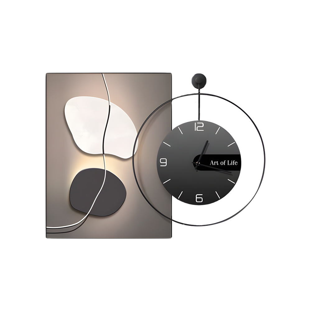 Modern Abstract Geometric Canvas Wall Art Decor Integrated Silent Clock Brushed Aluminum Frame