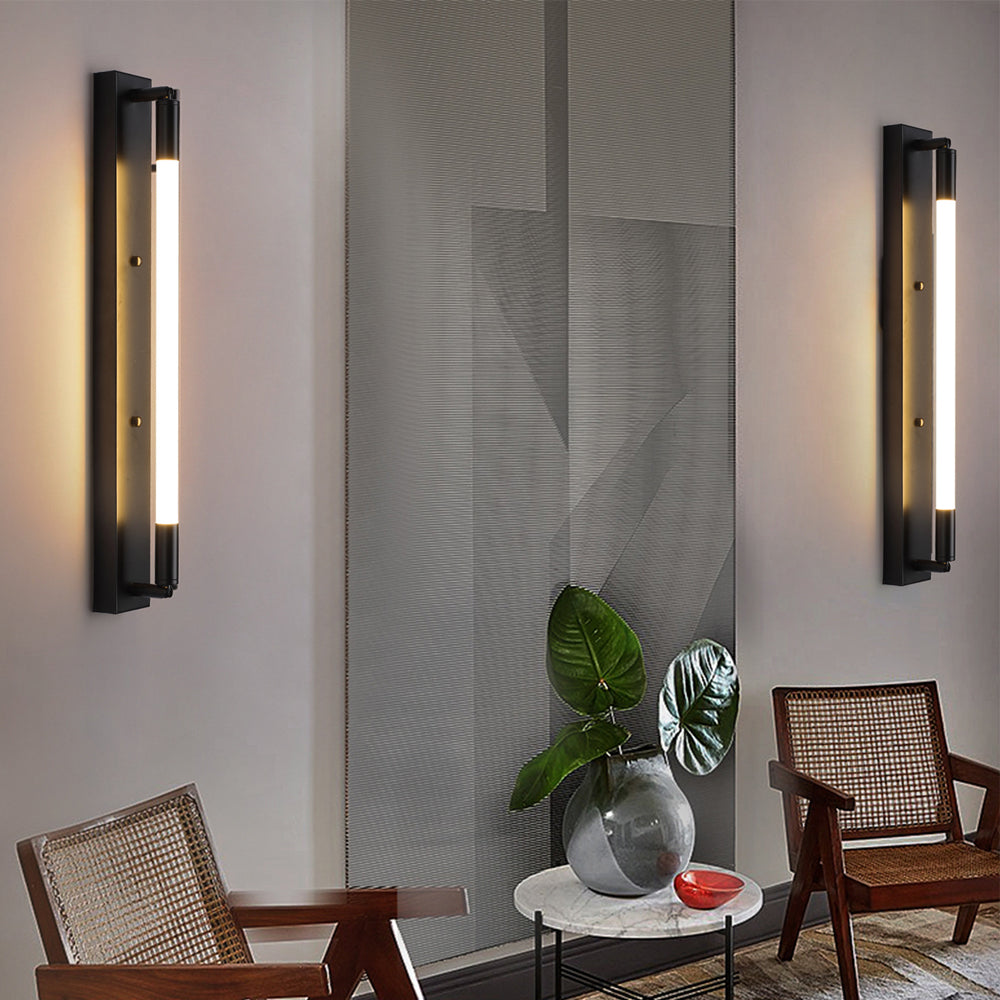 Modern Acrylic Tube LED Wall Sconce Lighting for Bathroom Bedroom and Living Room in Black Gold or Chrome