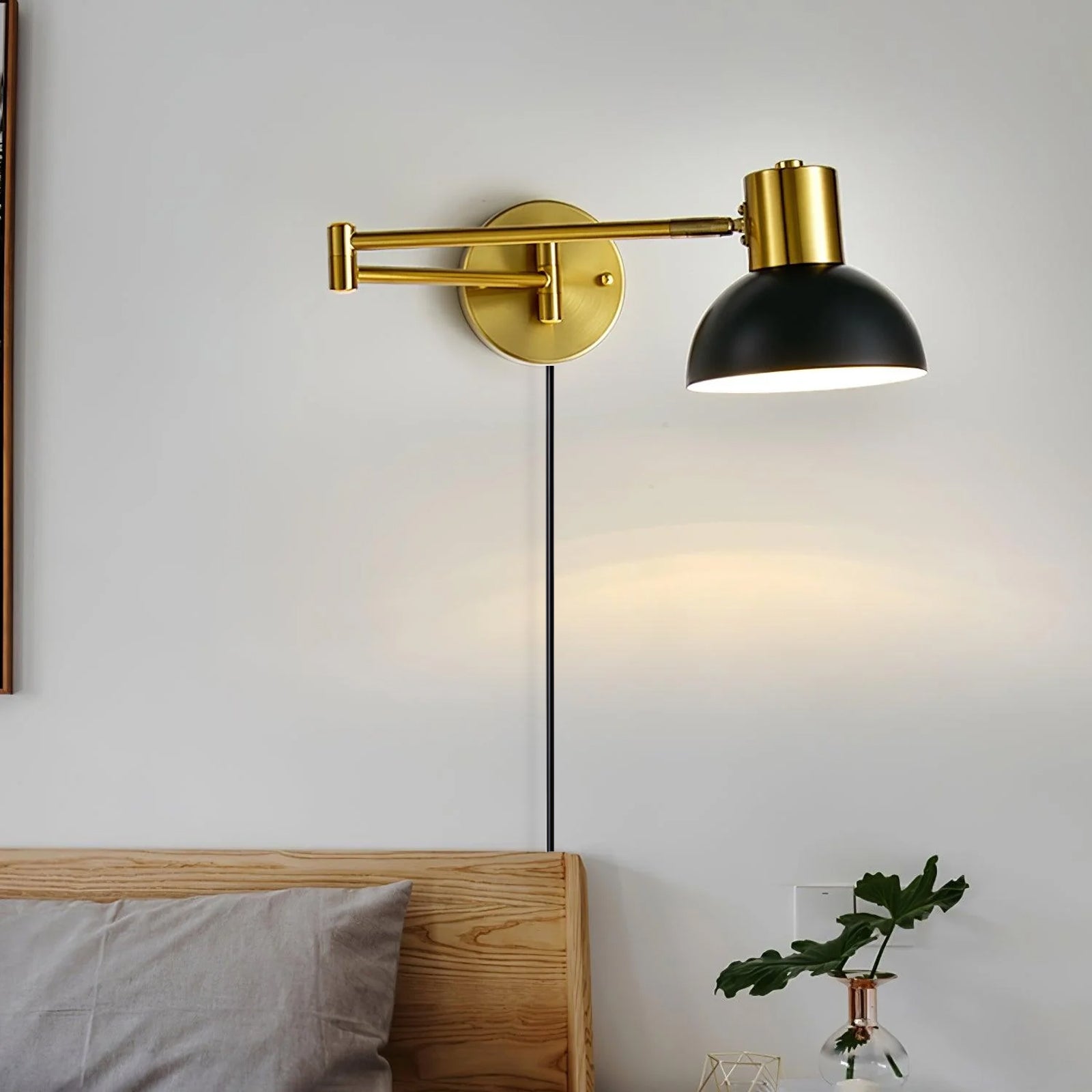 Modern Adjustable Arm Plug In Wall Sconce with Rotatable Shade for Bedside Reading