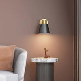 Modern Adjustable Arm Wall Sconce Set of 2 Black and Gold Trumpet Shade Lighting