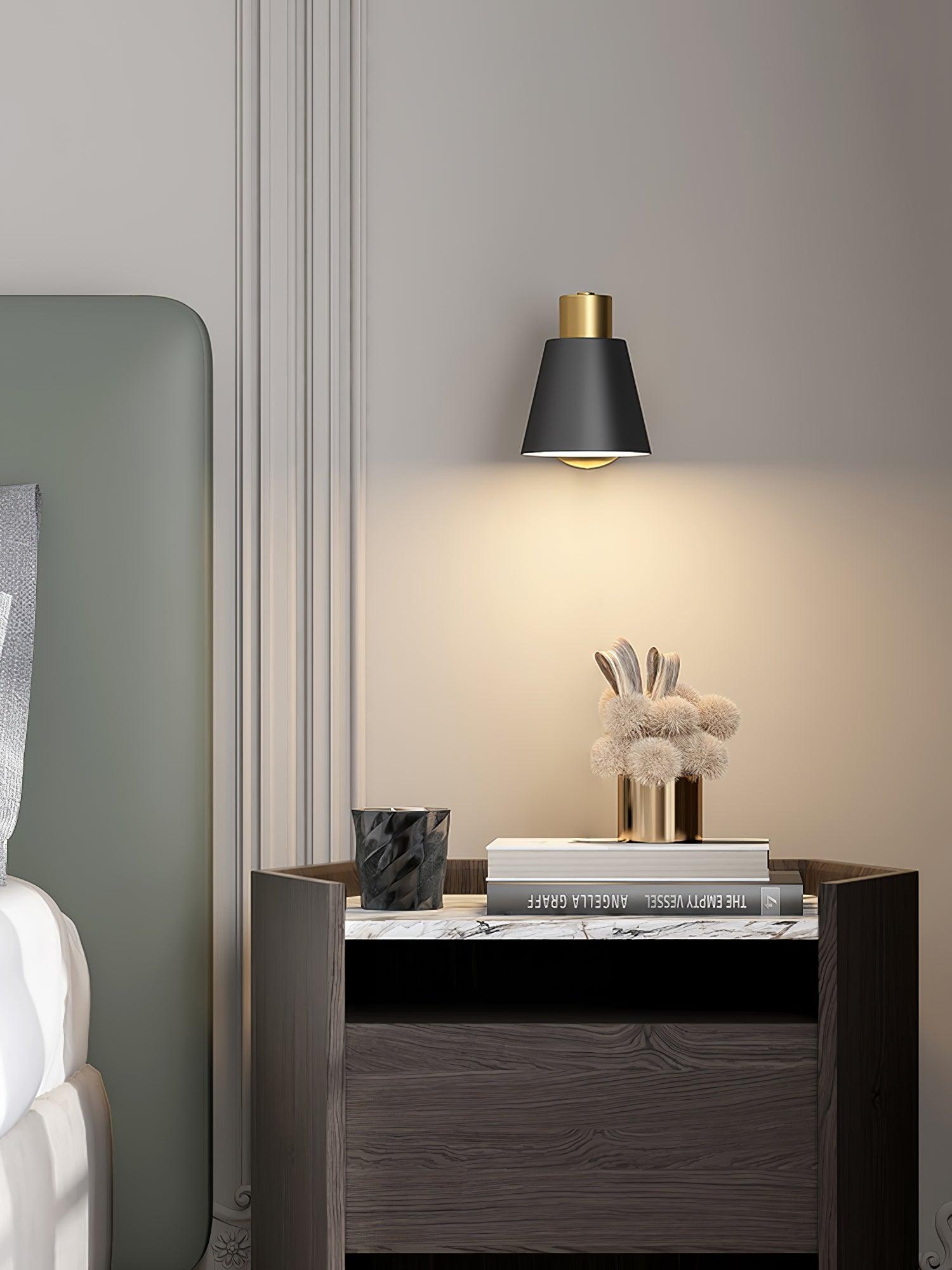 Modern Adjustable Arm Wall Sconce Set of 2 Black and Gold Trumpet Shade Lighting