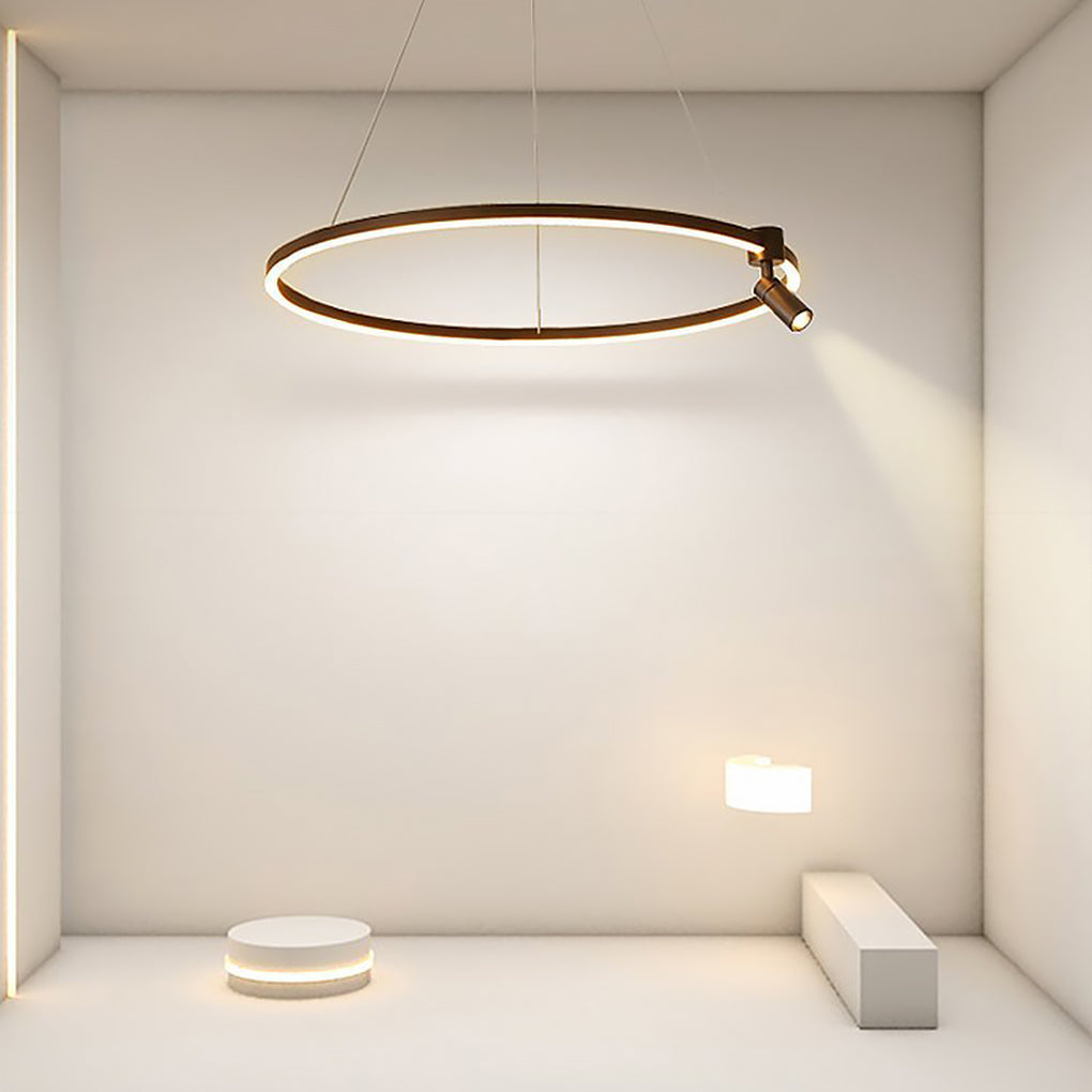 Modern Adjustable Circle LED Chandelier with Integrated Spotlight and Minimalist Design