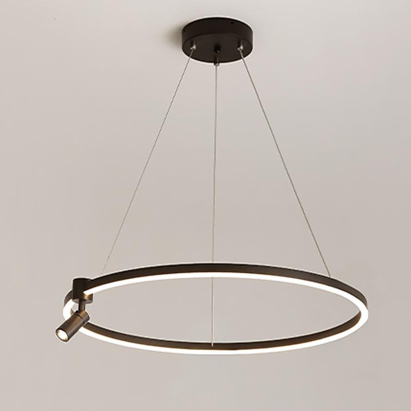 Modern Adjustable Circle LED Chandelier with Integrated Spotlight and Minimalist Design
