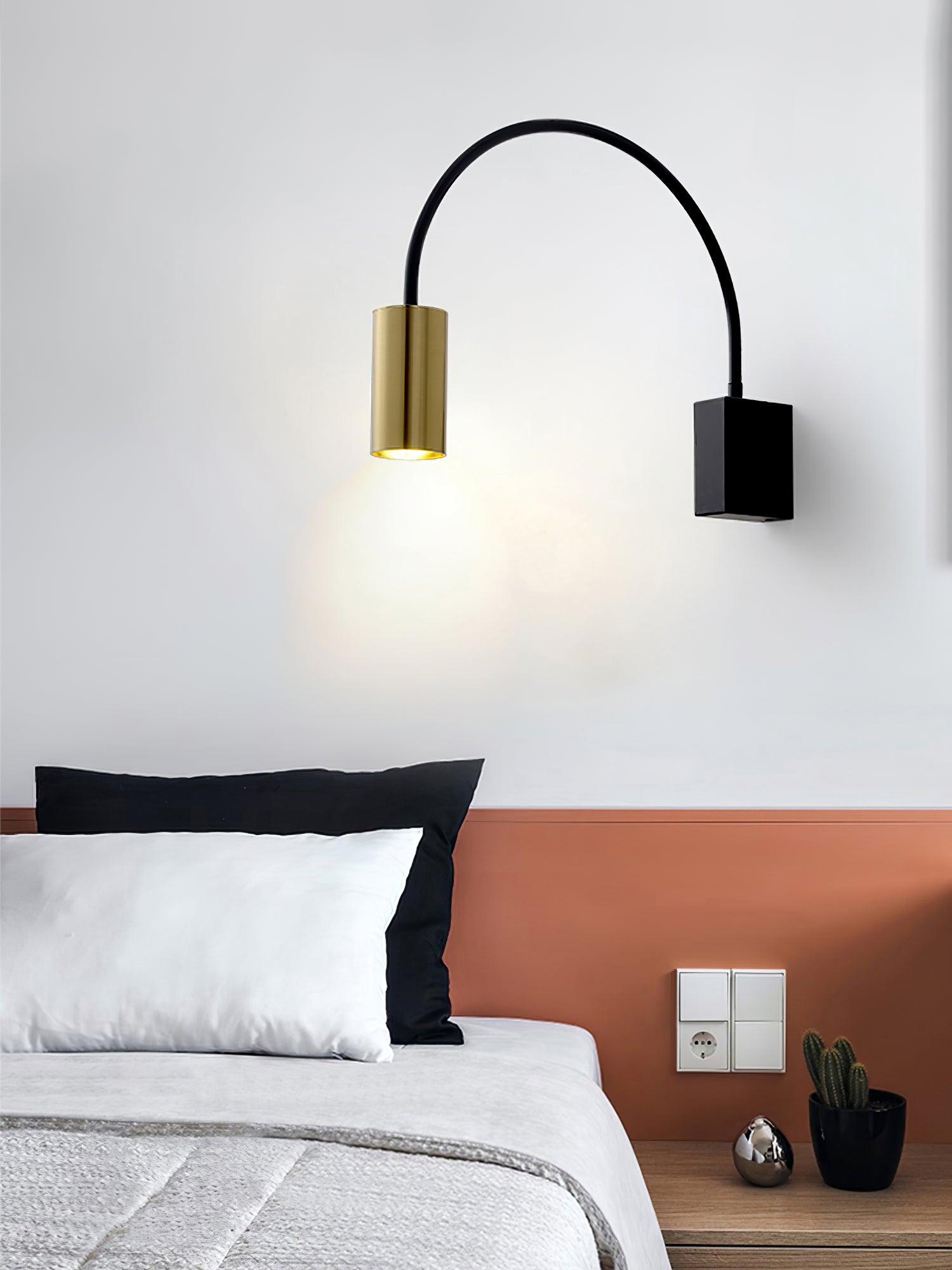 Modern Adjustable Flexible Arm Bedside Wall Sconce Lighting in Black and Gold Set of 2