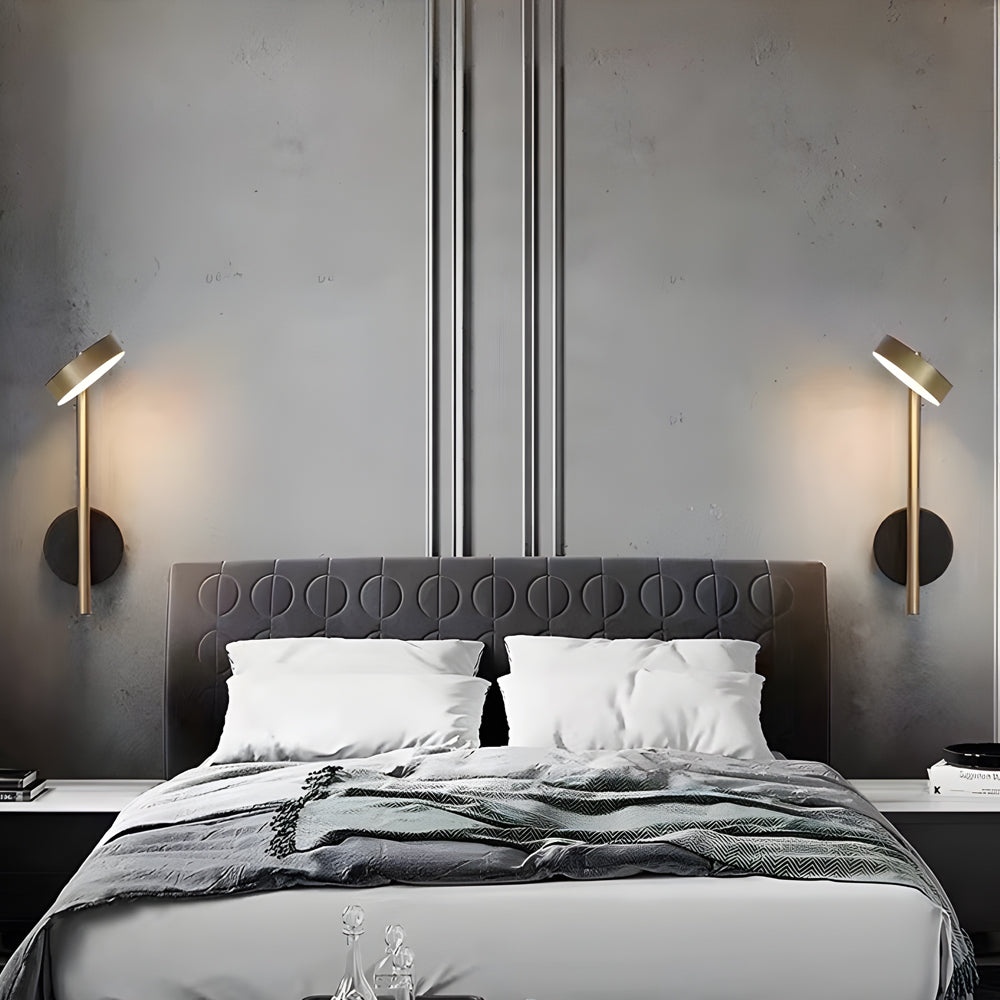 Modern Adjustable LED Wall Sconce Round Aluminum Nordic Reading Lamp Black and Gold Finish
