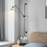 Modern Adjustable Metal Swing Arm Rocker Wall Sconce Set of 2 for Bedroom and Office