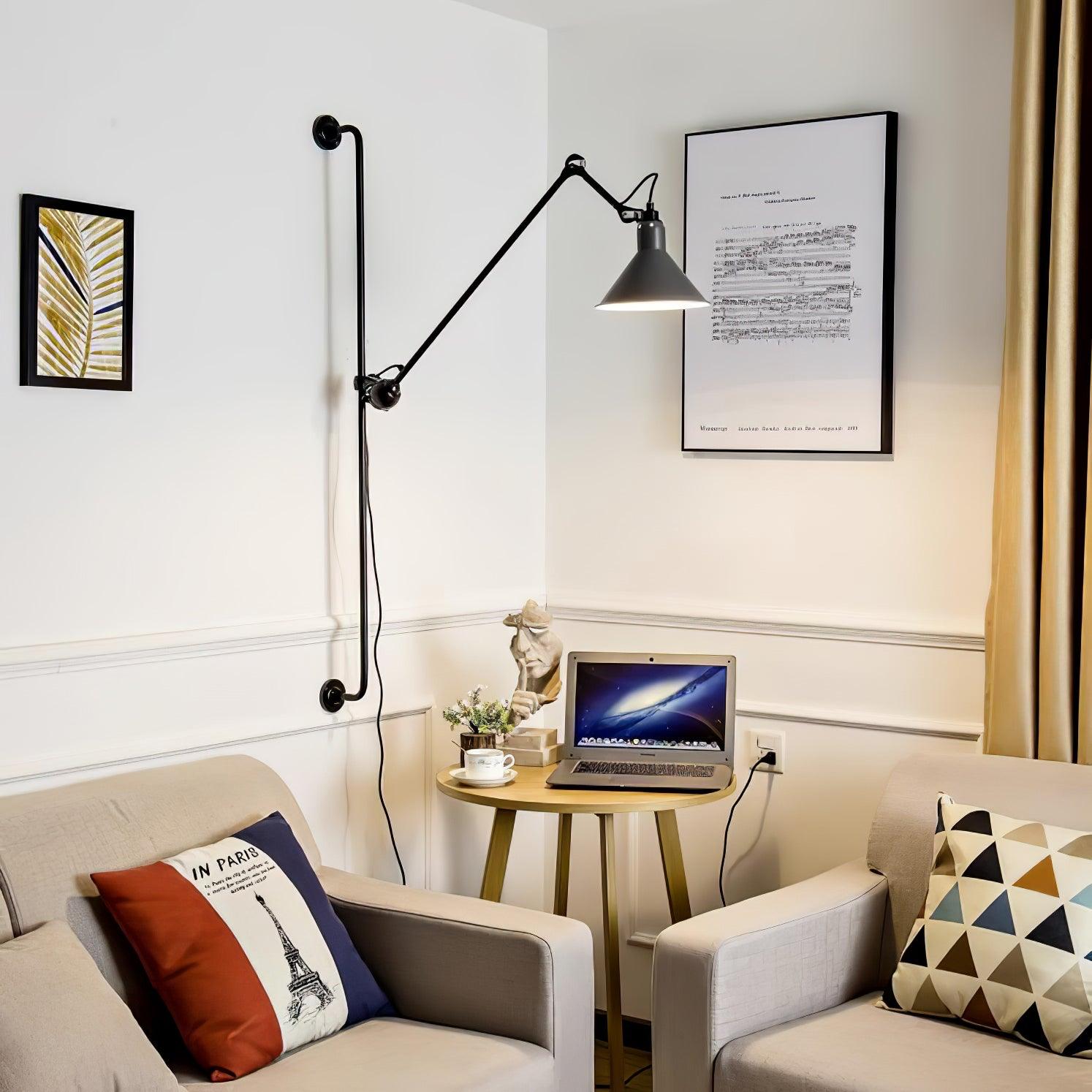 Modern Adjustable Metal Swing Arm Rocker Wall Sconce Set of 2 for Bedroom and Office