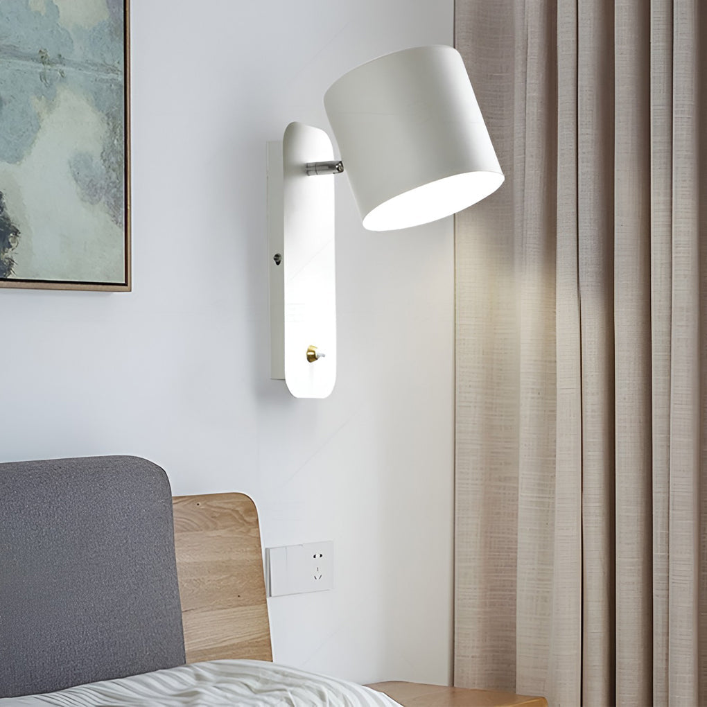 Modern Adjustable Nordic Round Wall Sconce Lamp with Wood Accents for Bedroom Decor