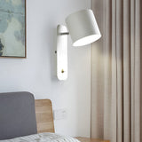 Modern Adjustable Nordic Round Wall Sconce Lamp with Wood Accents for Bedroom Decor