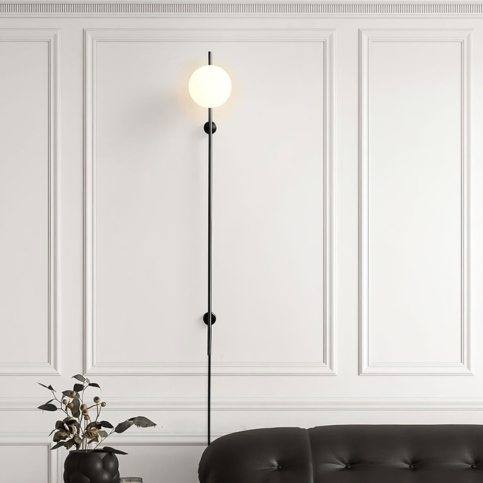 Modern Adjustable Plug In Wall Sconce Lighting with White Glass Globe Shade