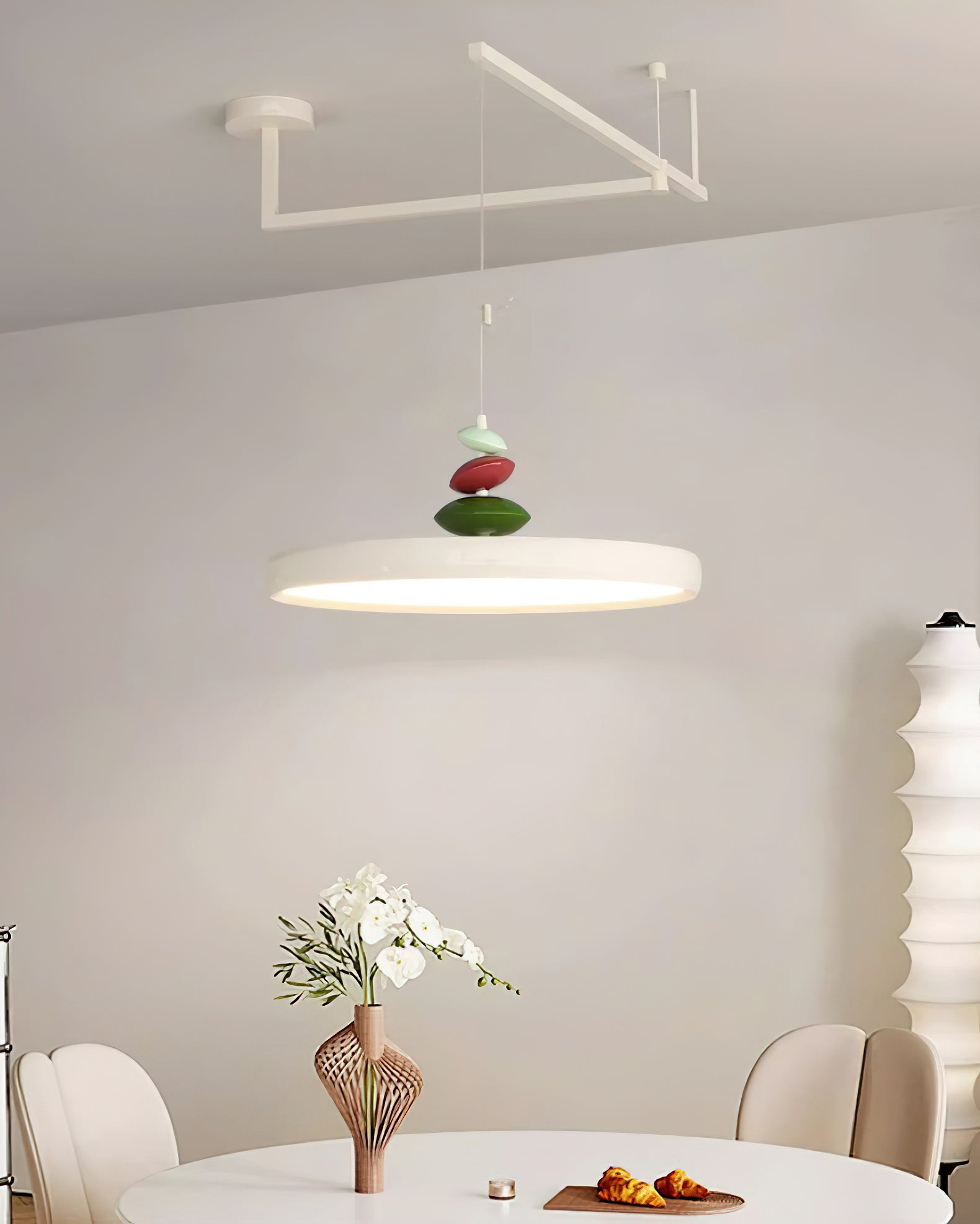 Modern Adjustable Swing Arm Stone Shape LED Pendant Light for Kitchen and Dining Room