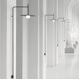 Modern Adjustable Swing Arm Wall Light Black Metal Long Pole LED Sconce with Glass Shade for Bedroom