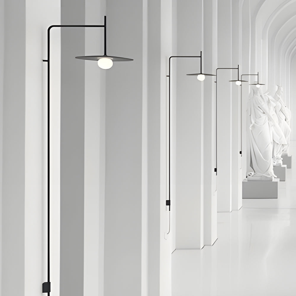 Modern Adjustable Swing Arm Wall Light Black Metal Long Pole LED Sconce with Glass Shade for Bedroom