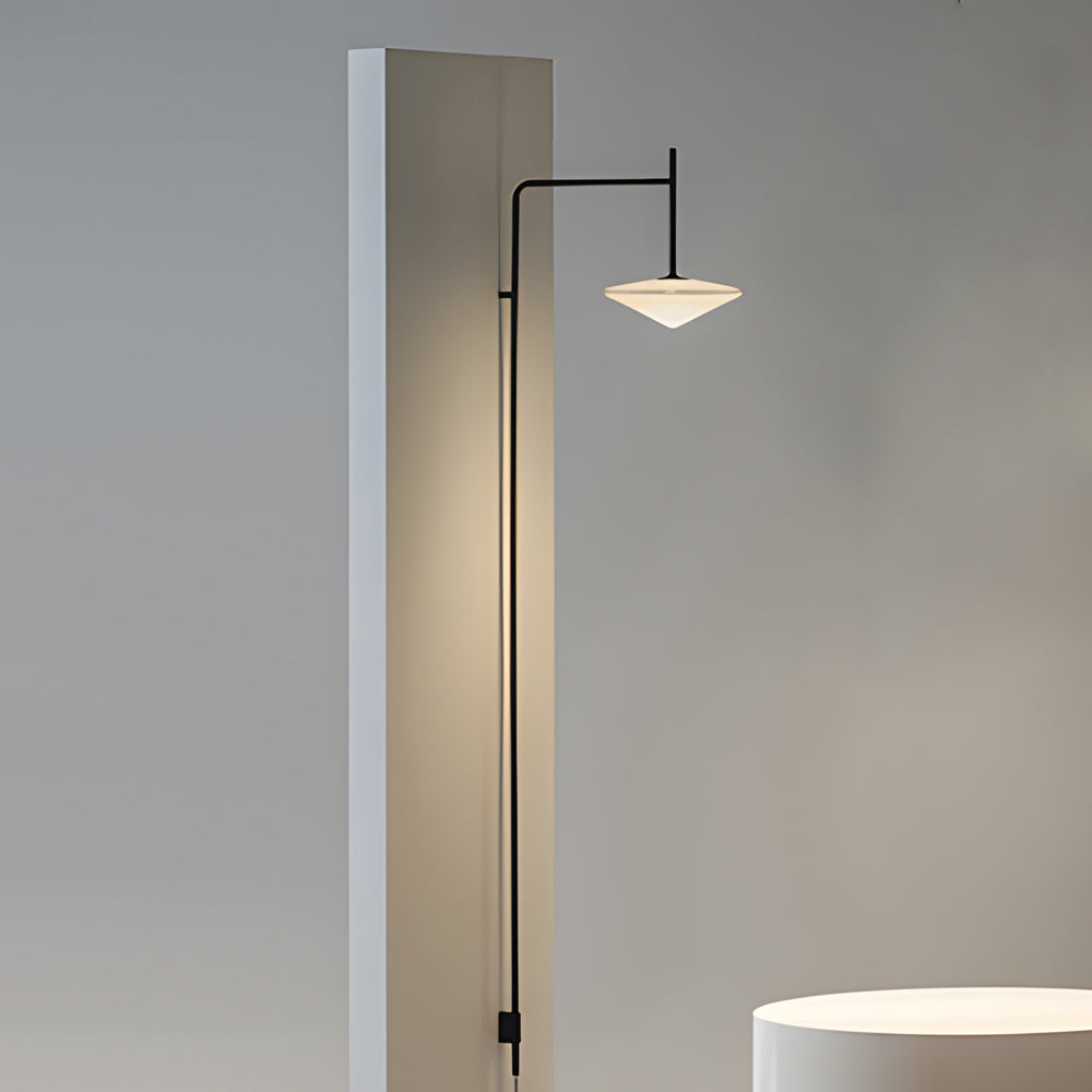 Modern Adjustable Swing Arm Wall Light Black Metal Long Pole LED Sconce with Glass Shade for Bedroom