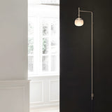 Modern Adjustable Swing Arm Wall Light Black Metal Long Pole LED Sconce with Glass Shade for Bedroom
