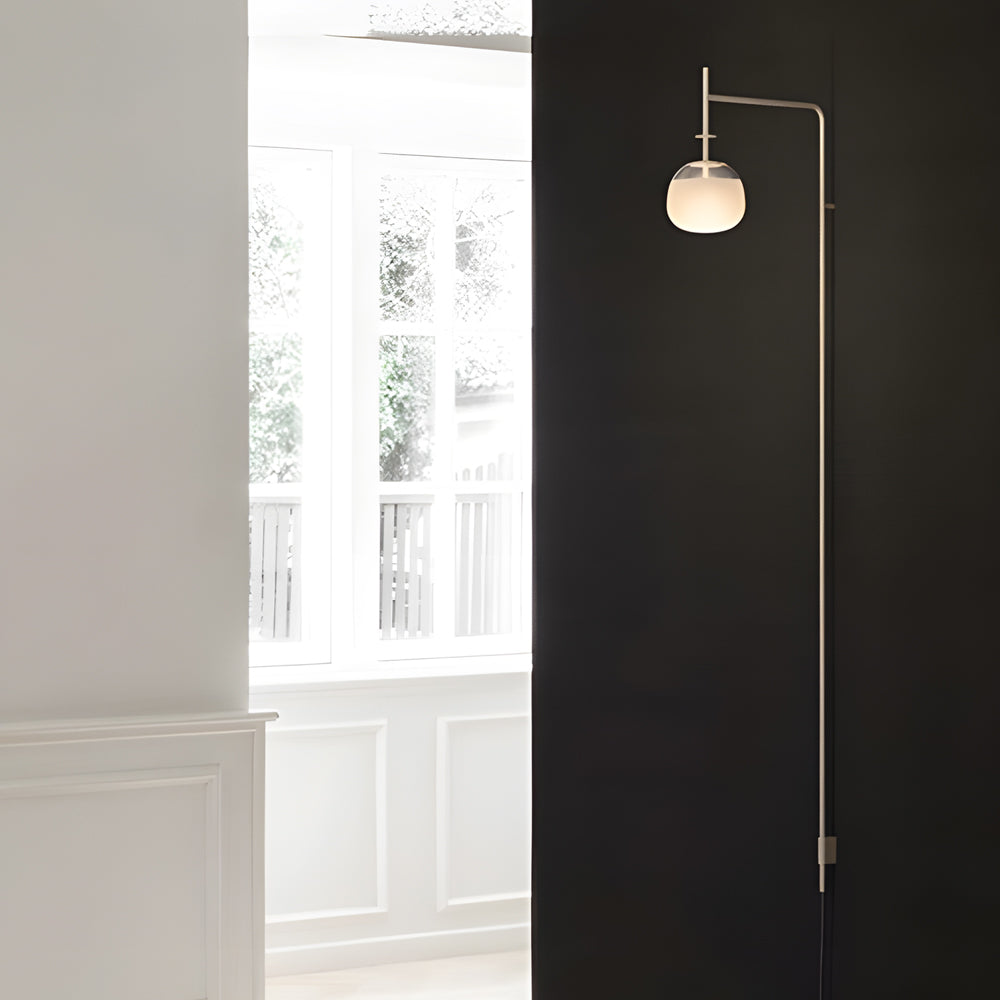Modern Adjustable Swing Arm Wall Light Black Metal Long Pole LED Sconce with Glass Shade for Bedroom