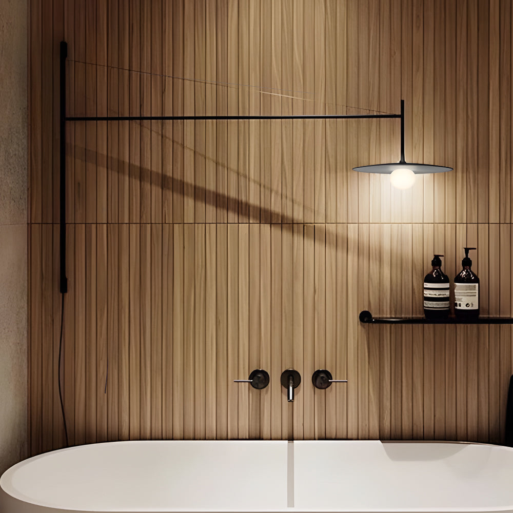 Modern Adjustable Swing Arm Wall Light Black Metal Long Pole LED Sconce with Glass Shade for Bedroom