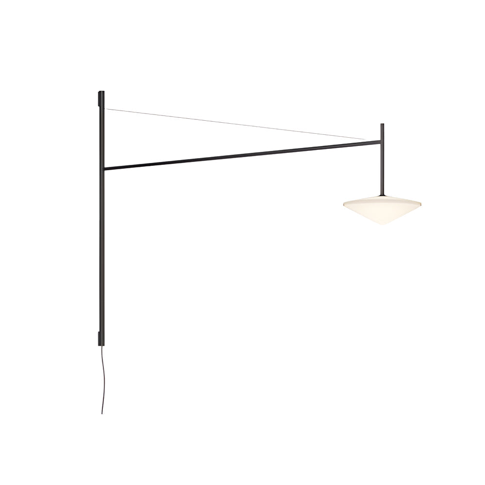 Modern Adjustable Swing Arm Wall Light Black Metal Long Pole LED Sconce with Glass Shade for Bedroom