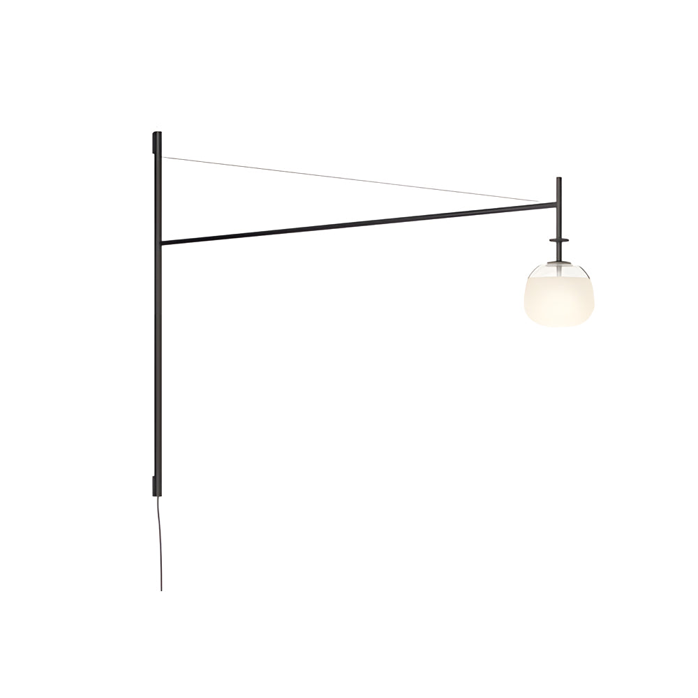 Modern Adjustable Swing Arm Wall Light Black Metal Long Pole LED Sconce with Glass Shade for Bedroom