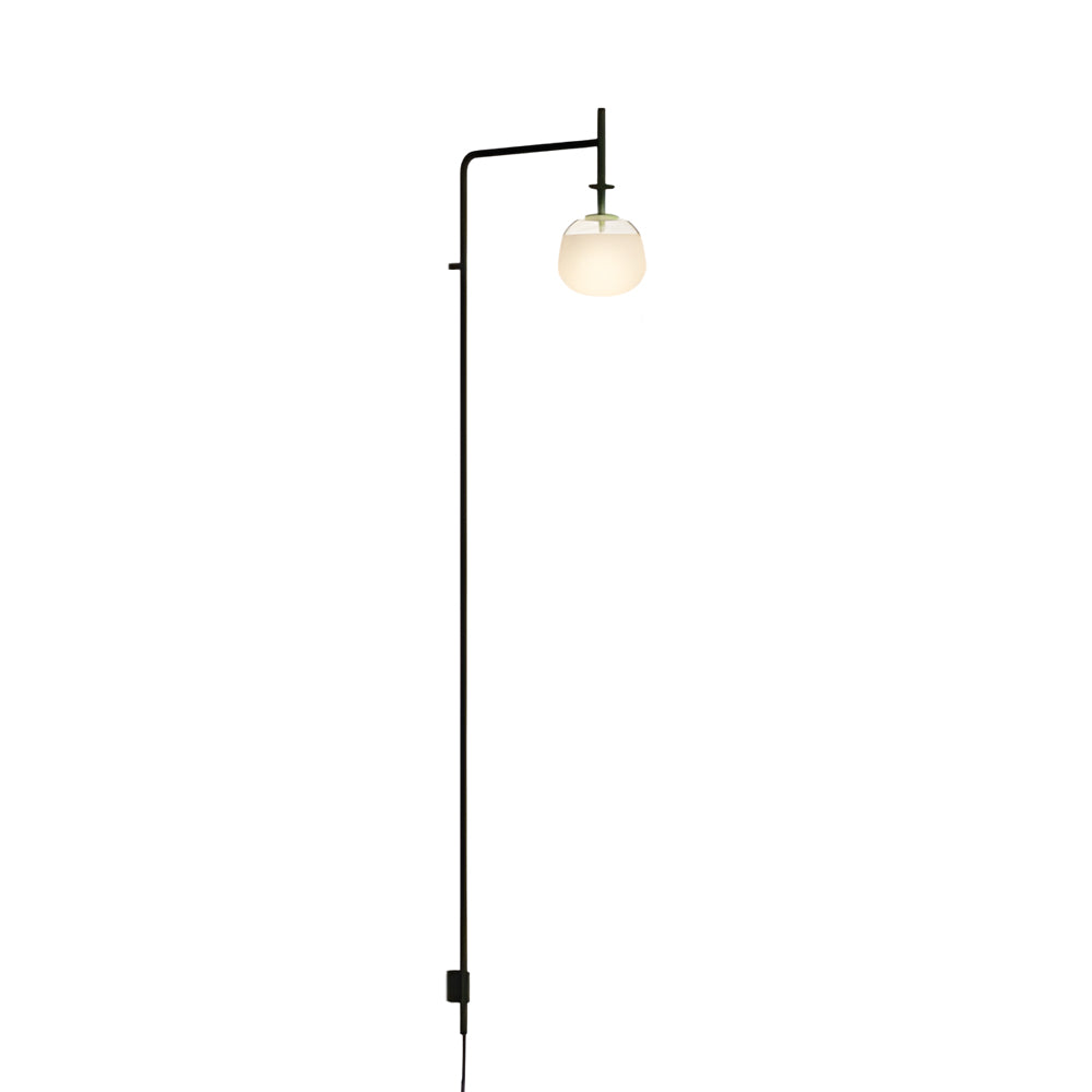 Modern Adjustable Swing Arm Wall Light Black Metal Long Pole LED Sconce with Glass Shade for Bedroom