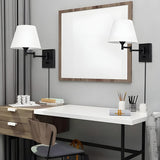 Modern Adjustable Swing Arm Wall Sconce with Fabric Shade and Metal Frame for Reading Nooks