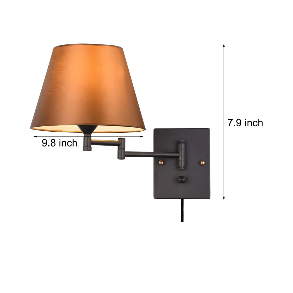 Modern Adjustable Swing Arm Wall Sconce with Fabric Shade and Metal Frame for Reading Nooks