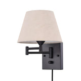 Modern Adjustable Swing Arm Wall Sconce with Fabric Shade and Metal Frame for Reading Nooks