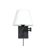 Modern Adjustable Swing Arm Wall Sconce with Fabric Shade and Metal Frame for Reading Nooks
