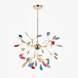 Modern Agate Flake Crown Chandelier Natural Onyx Stone Pendant Light in Gold