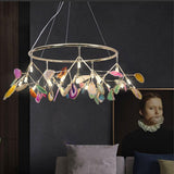 Modern Agate Flake Crown Chandelier Natural Onyx Stone Pendant Light in Gold