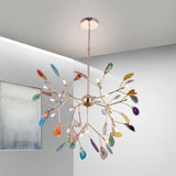 Modern Agate Flake Crown Chandelier Natural Onyx Stone Pendant Light in Gold