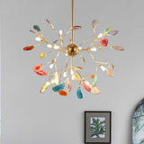 Modern Agate Flake Crown Chandelier Natural Onyx Stone Pendant Light in Gold