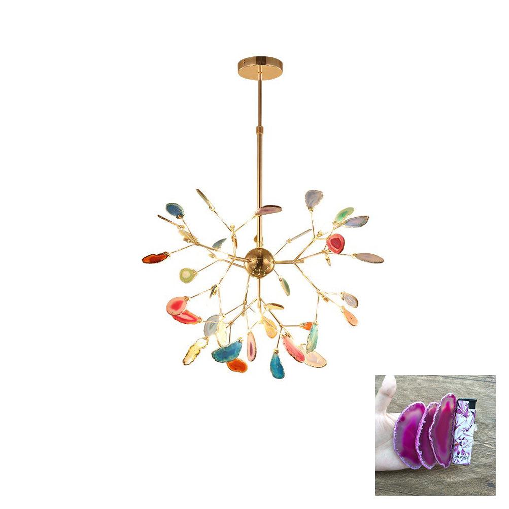 Modern Agate Flake Crown Chandelier Natural Onyx Stone Pendant Light in Gold